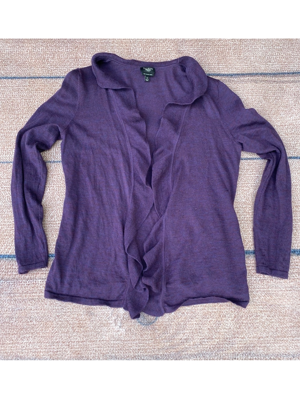 Whimsigoth dark boho forest fairy eggplant purple merino wool ruffle cardigan M